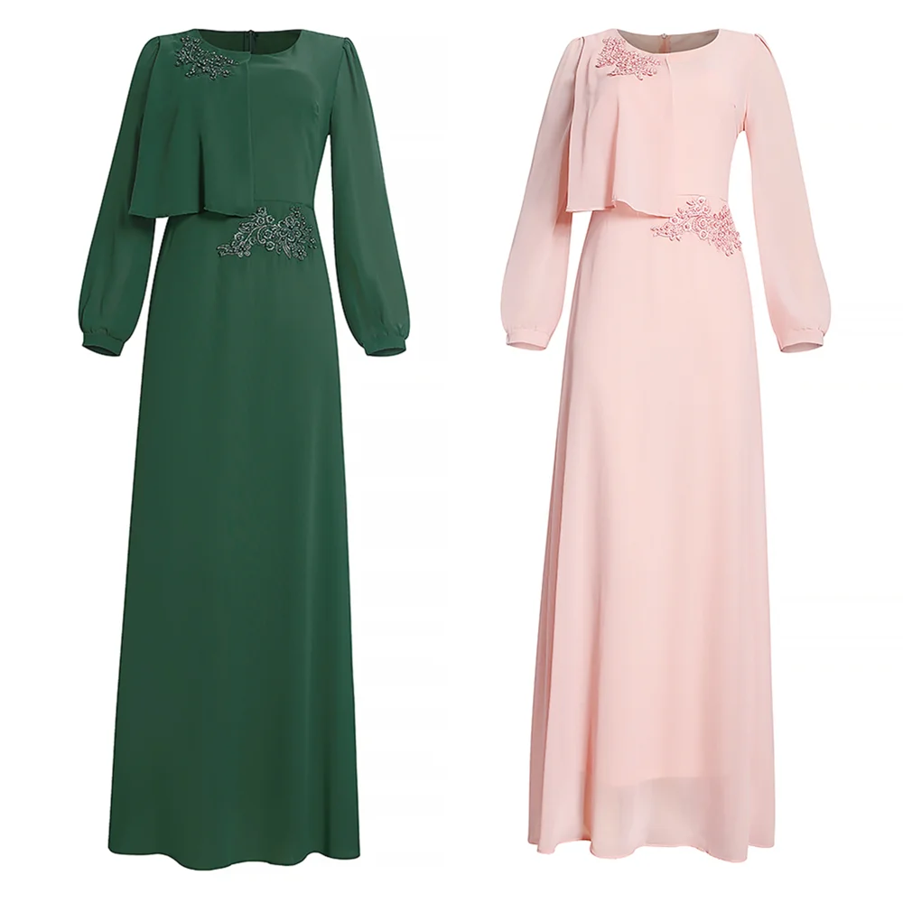 Muslim Women Long Dress 2022 New Chiffon Caftan Marocain Evening Party Dresses Abaya Dubai Arabic Turkish Islamic Clothing