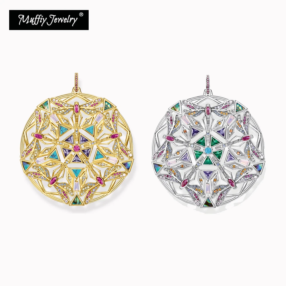 

Pendant Amulet Kaleidoscope Dragonfly 925 Sterling Silver Golden Color fit Necklace 2021 New Jewelry Magic Garden Gift for Women