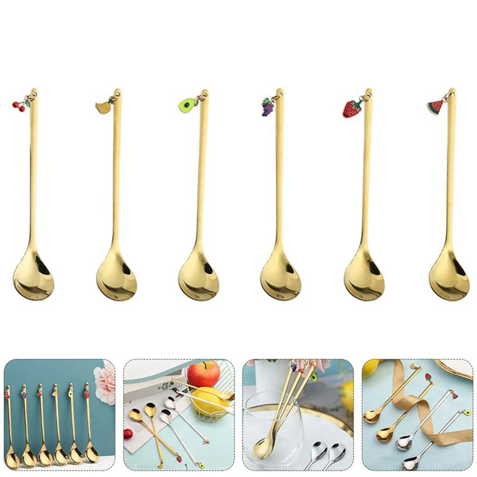 

Stainless Steel Multifunctional Practical Convenient Fruit Pendant Stirring Spoon Coffee Tea Milk Dessert Mixing Scoop
