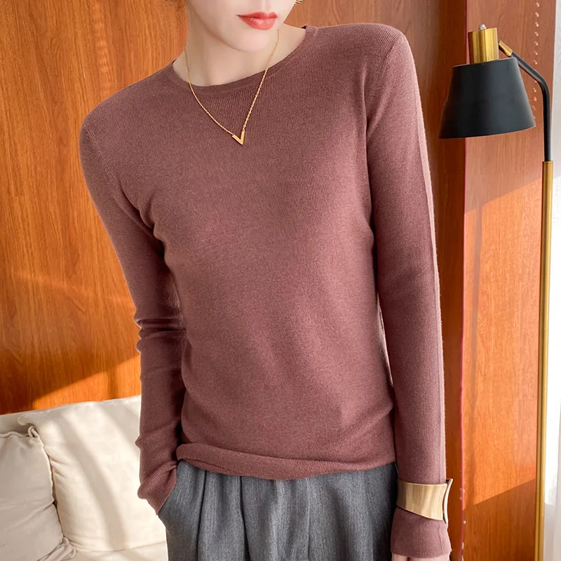 

Fine imitation pure wool sweater, slim fitting and bottomed round neck sweater, new style in 2021, with autumn and winter