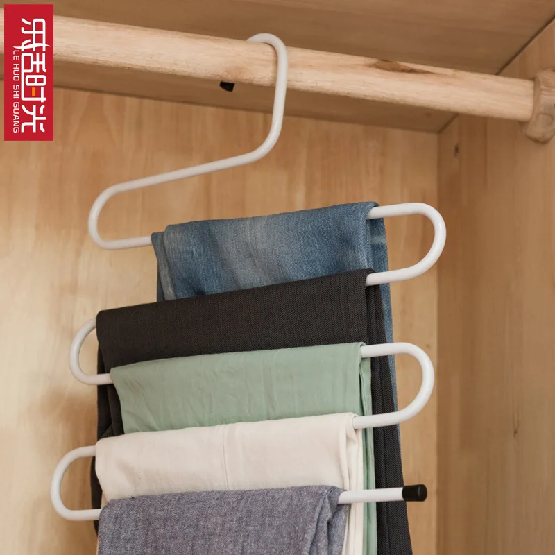 Вешалка для брюк из нержавеющей стали многослойная нескользящая s-образная зажим