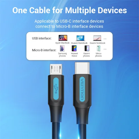 Кабель Vention Type C к Micro USB-кабелю Fast USB Type-C для Samsung Huawei Xiaomi MacBook Pro OTG Кабель Micro USB для мобильного телефона