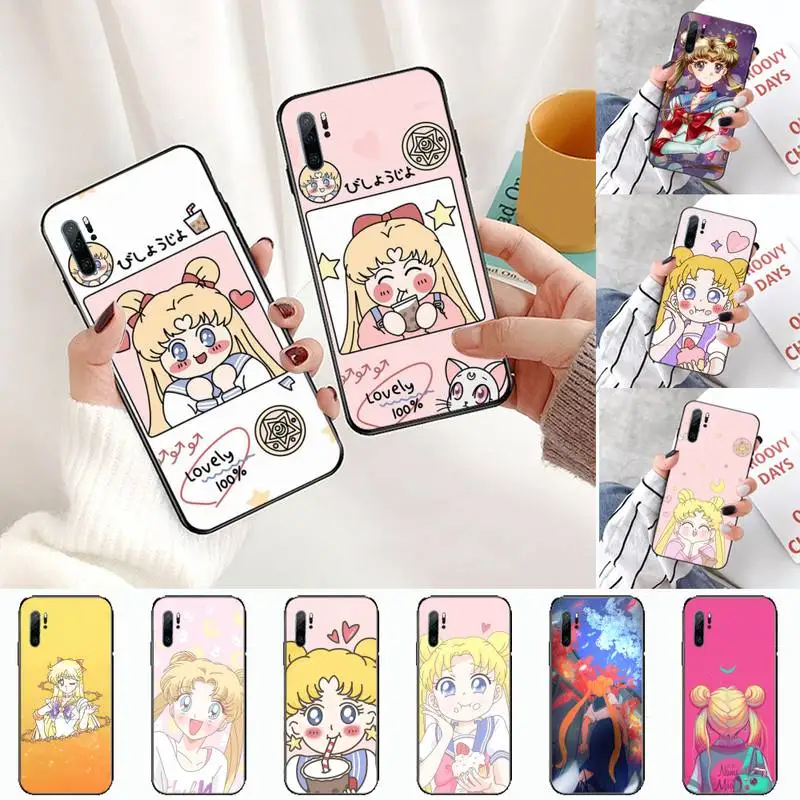 Чехол для телефона Сейлор Мун черный корпус Корпуса Huawei P9 P10 P20 P30 Pro Lite smart Mate 10 20 Y5 Y6