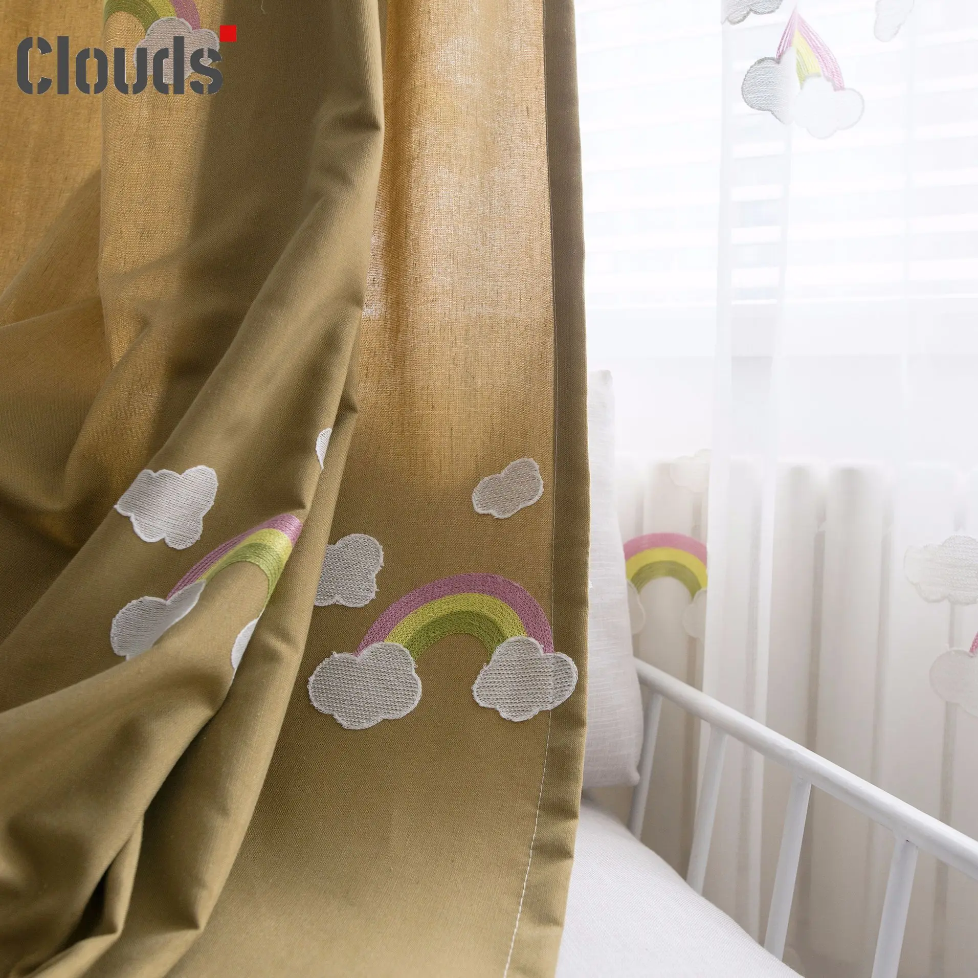 

Modern Children's Curtains Simple Rainbow Embroidered Curtains Custom Blackout Curtains for Living Dining Room Bedroom