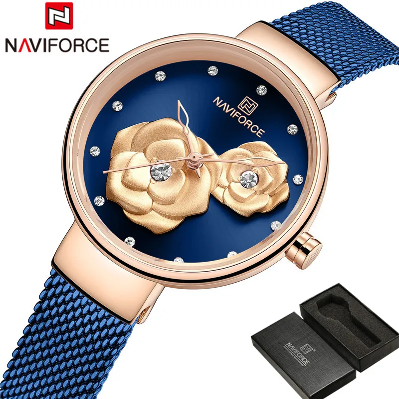 NAVIFORCE женские часы Лидирующий бренд Роскошные синие розовое золото наручные