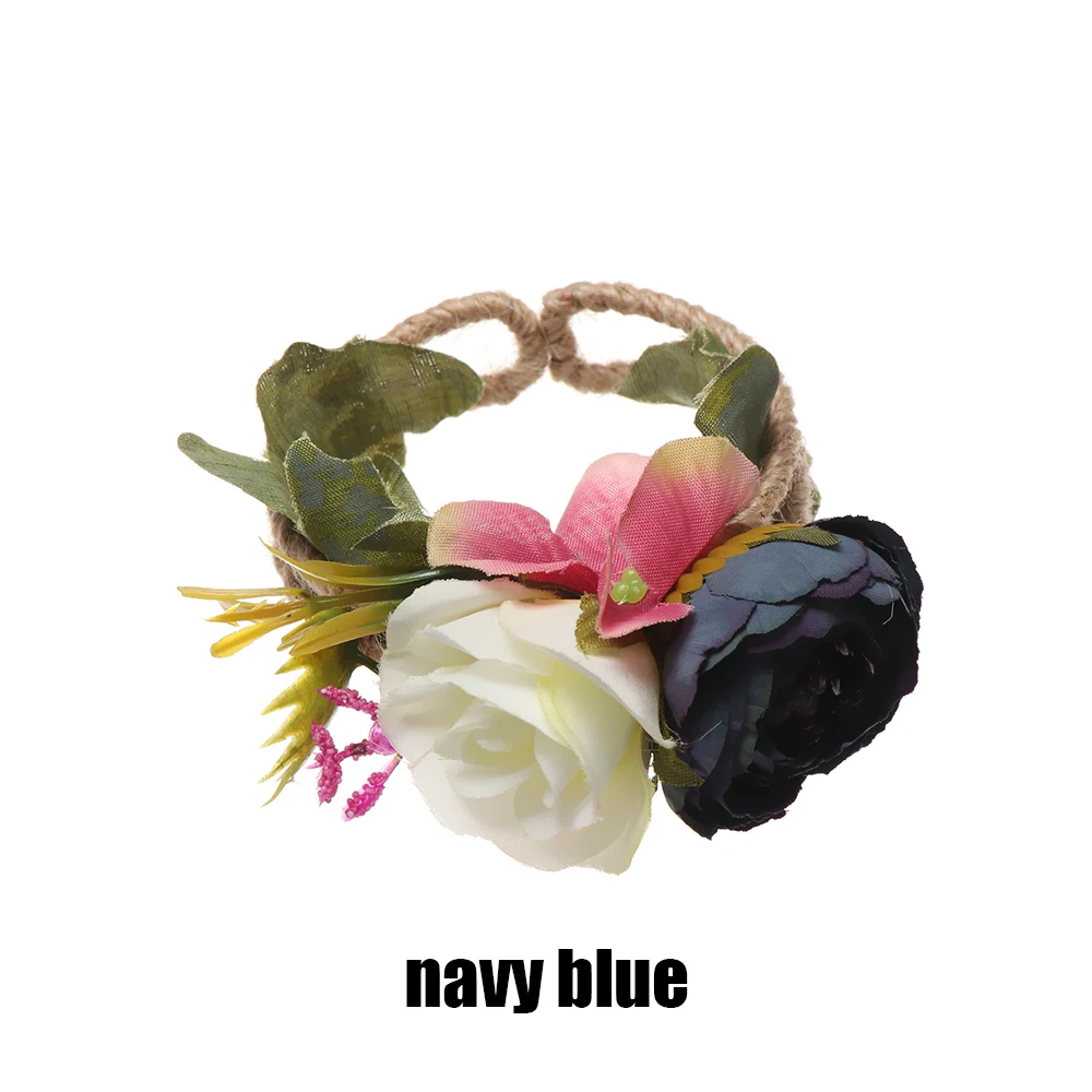 Wrist Navy blue Новые Красивые свадебные корсажи и брошь-бутоньерка, кружевные листья, корсажи на запястье, свадебные цветы, Свадебная вечеринка - Цвет: Wrist Navy blue