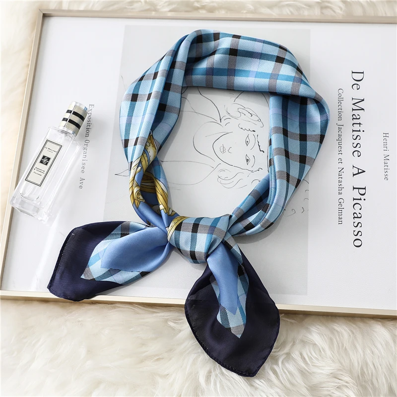 2021 Plaid Silk Scarf Women Luxury Brand Neck Scarves Hair Band Foulard Lady Accessories Square Head Wraps Bandana |