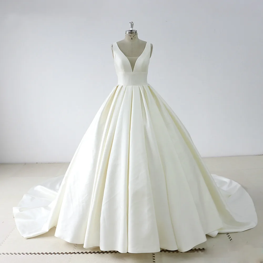 

New Backless A Line Satin Ruffle Wedding Dress Vestido De Noiva Brautkleider Hochzeit Bridal Gowns Brautkleid Robe De Mariee