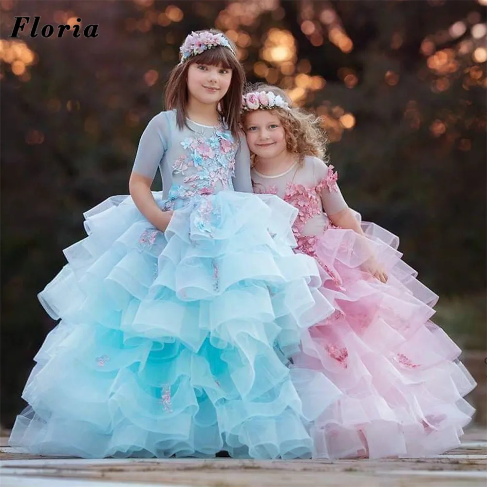 

2 Colors Modern Girls Wedding Party Dresses 2022 Robes Communion Dress For Kids платье для девочки Lace Flower Girls Dresses