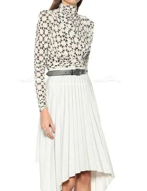 

Woman Jalford printed stretch-jersey top Turtleneck Puff Shoulders Zipped back Long Sleeves Pleated Detail Fashion tops