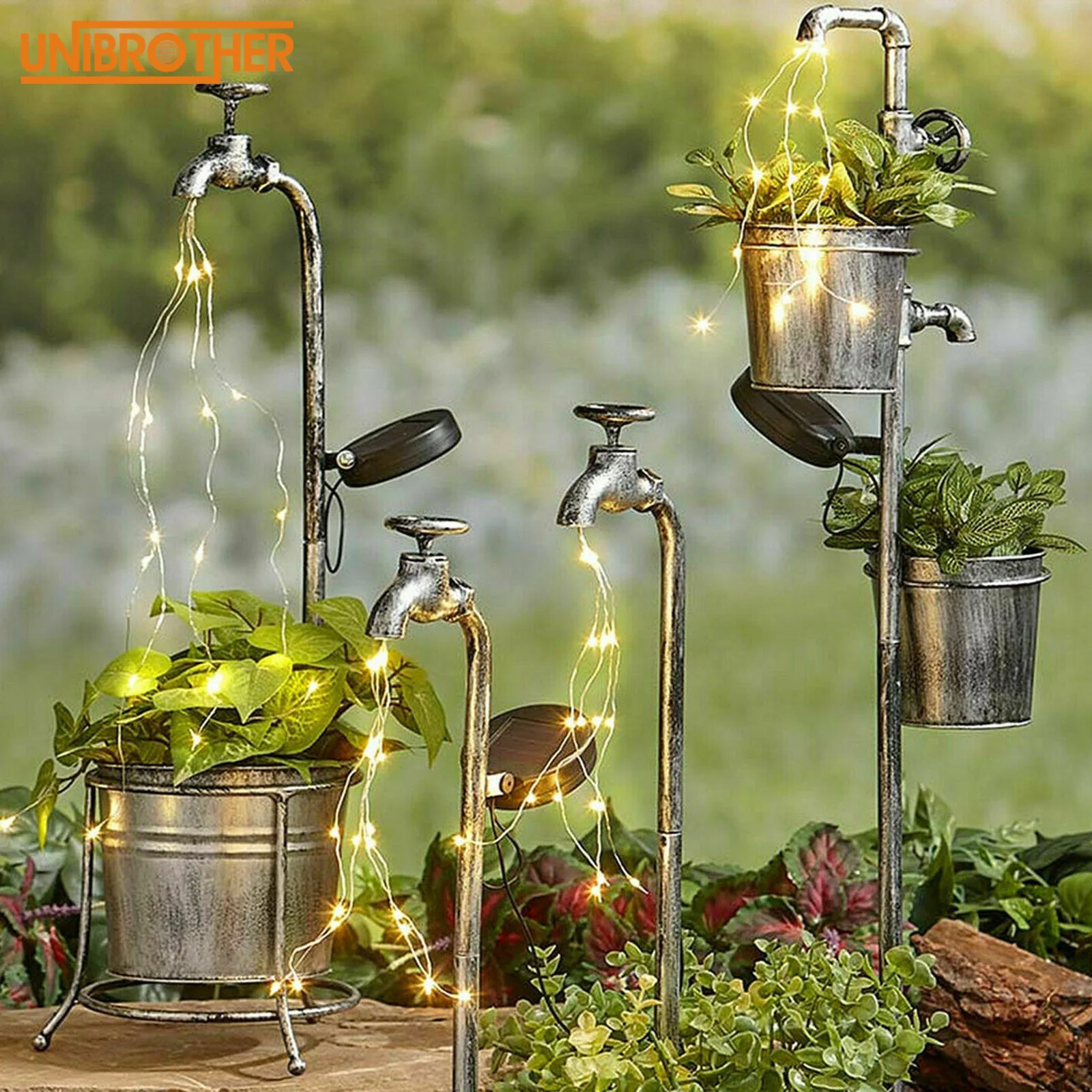 

Садовый светильник на солнечной батарее, художественный светодиодный светильник для крана, металлическая садовая лампа на колышке для цве...
