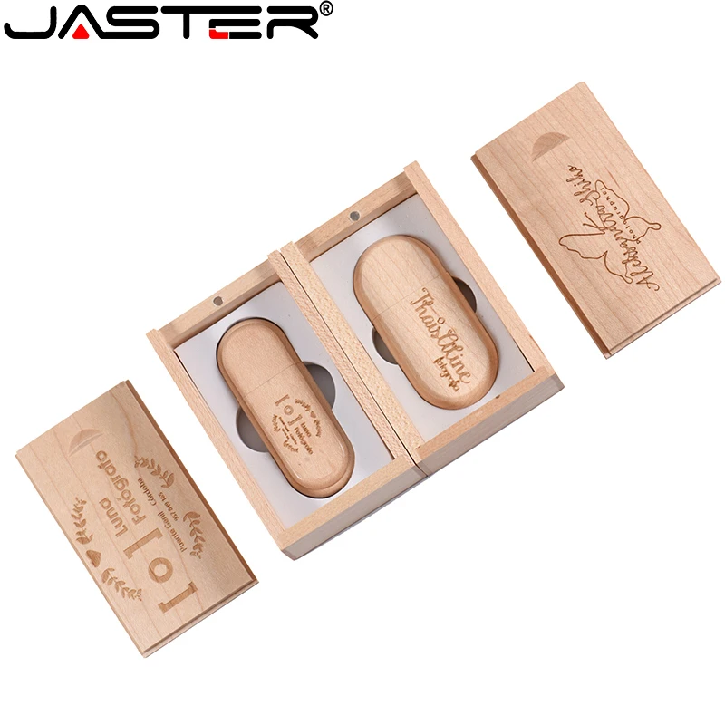

JASTER USB Flash Drive New Wooden box Pen drive Promotion Free custom logo Maple Memory stick Wedding gift 128GB 64GB 32GB 16GB