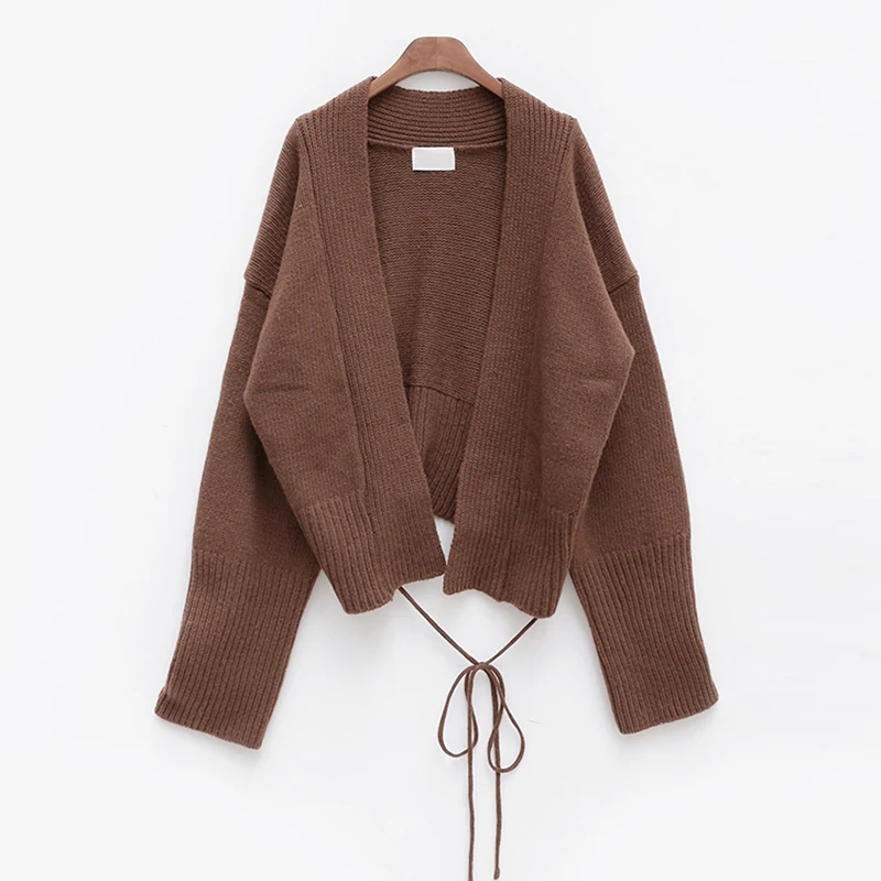 Женский вязаный кардиган с рукавами-фонариками свободный трикотажный свитер