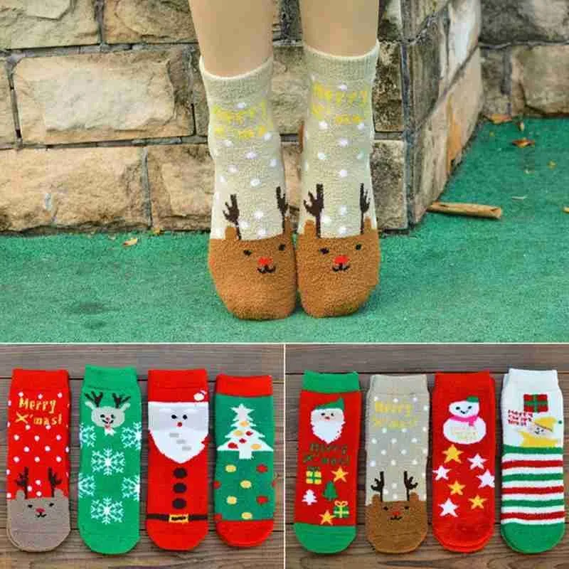 

1pair Coral Fleece Christmas Stocks Women Christmas Autumn Winter New Year Warm Thicken Socks Coral Fleece Santa Socks