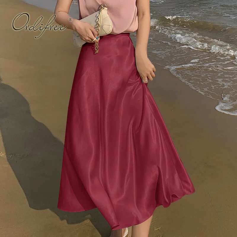 Женская атласная юбка Ordifree элегантная винтажная шелковая лето 2022 | одежда