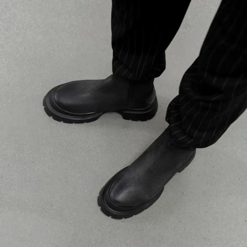 

RIZABINA Women Ankle Boots Real Leather Fashion Platform High Heel Winter Shoes Woman Warm Short Boot Lady Footwear Size 34-39