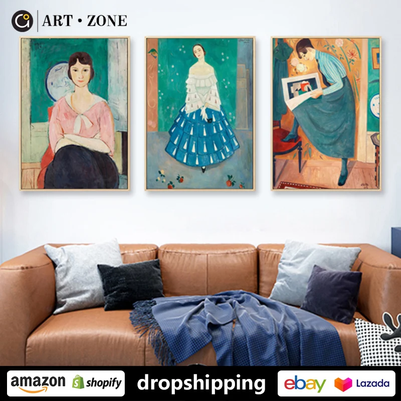 

ART ZONE European Abstract character oil painting prints Wall Art Canvas posters Artwork Bedroom Living Room bathroom decoration