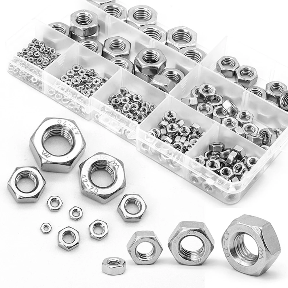 

326pcs/box Hex Hexagon Nuts Assortment Kit M2 M2.5 M3 M4 M5 M6 M8 M10 M12 Stainless Steel Metric Hex Nuts Set DIN934