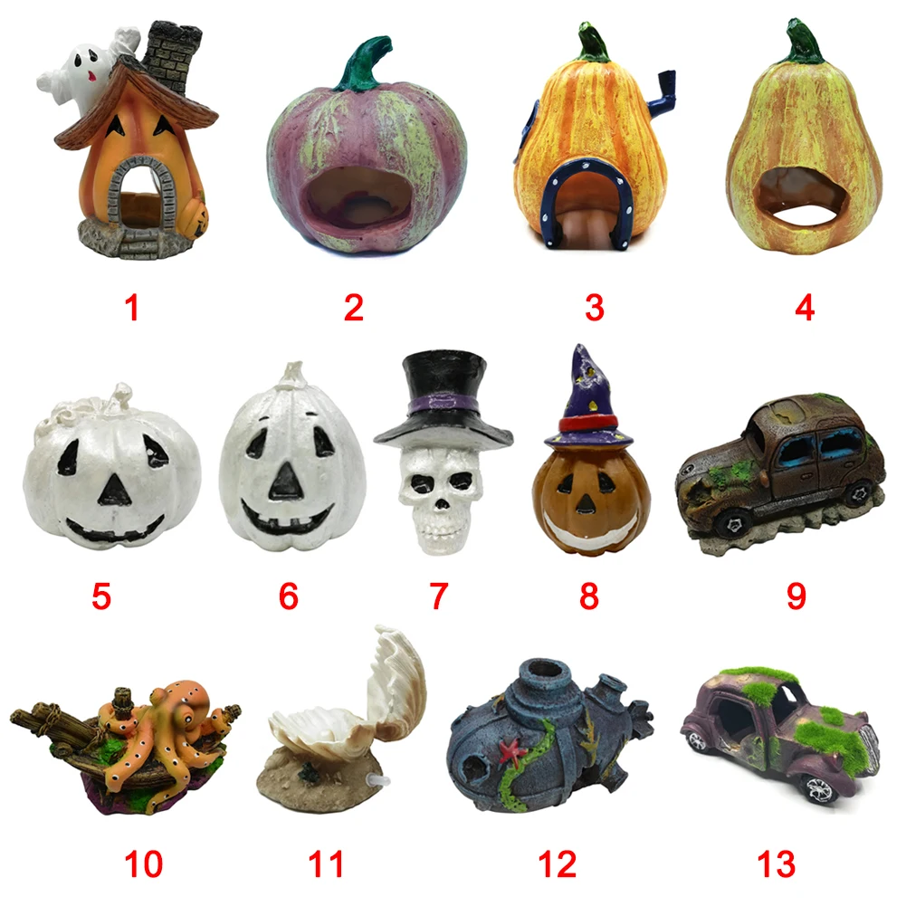 

Fish Tank Aquarium Ornaments Simulation Vegetable Decoration Halloween Pumpkin House Grimace Pumpkin Car Shell BV789