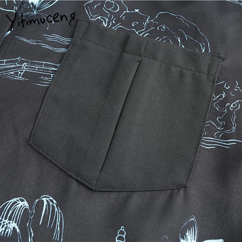 

Yitimuceng Vintage Print Blouse Women Button Shirts Loose Spring 2021 Fashion Clothes Turn-down Collar Long Sleeve Casual Tops