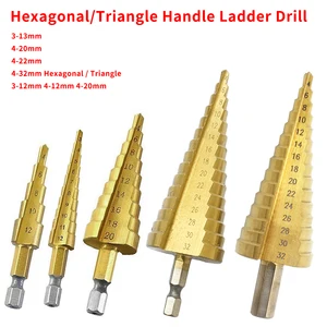 Сверло для отверстий шестигранное титановое ступенчатое Коническое сверло из быстрорежущей стали 4241 для листового металла деревообработки сверления электроинструменты 3-12 мм 4-12 мм 4-20 мм
