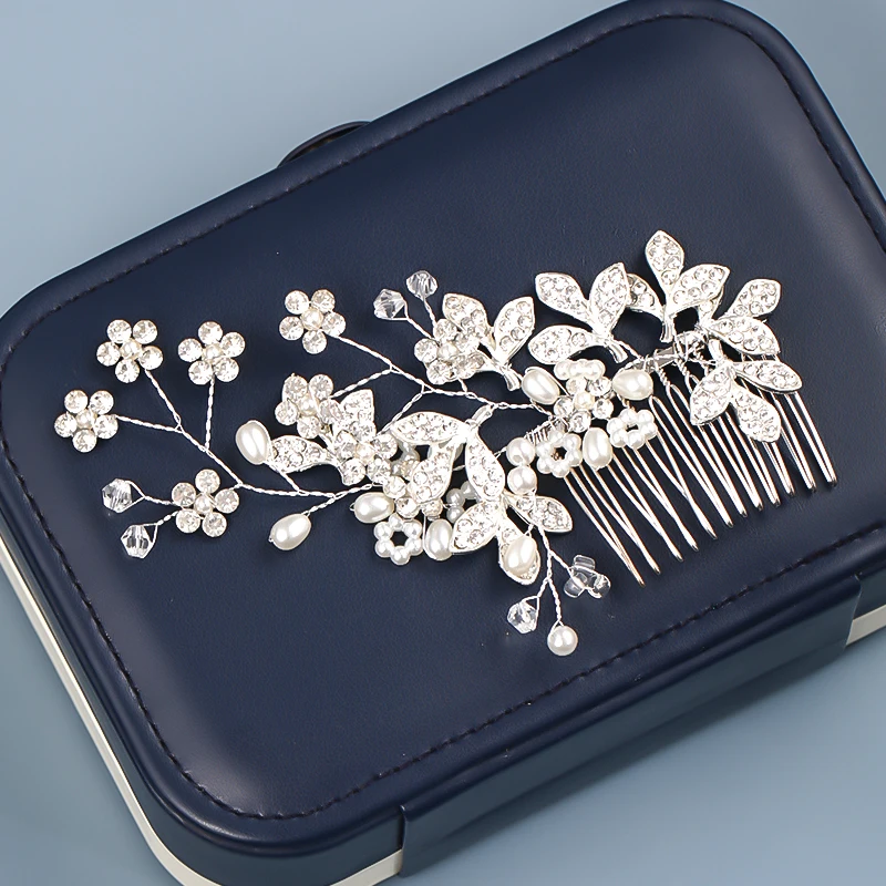 Серебристые жемчужины горный хрусталь для волос расчески женские Украшения