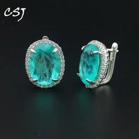 csj elegant paraiba tourmaline earrings solid 925 sterling silver big gemstone 1216mm for women fine jewelry party wedding gift