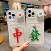 Soft TPU Card Slot Mahjong Rotatable Zhong Fa Transparent Clear Phone Case for iPhone 7 8 Plus SE2020 X XR 11 13 Pro Max 12 Mini 1
