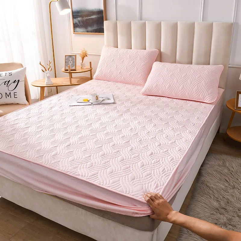 

Bed Sheet Single Piece Cotton Quilted Simmons Protective Cover Solid Color Thick Non-slip Mattress Cover Bedspread