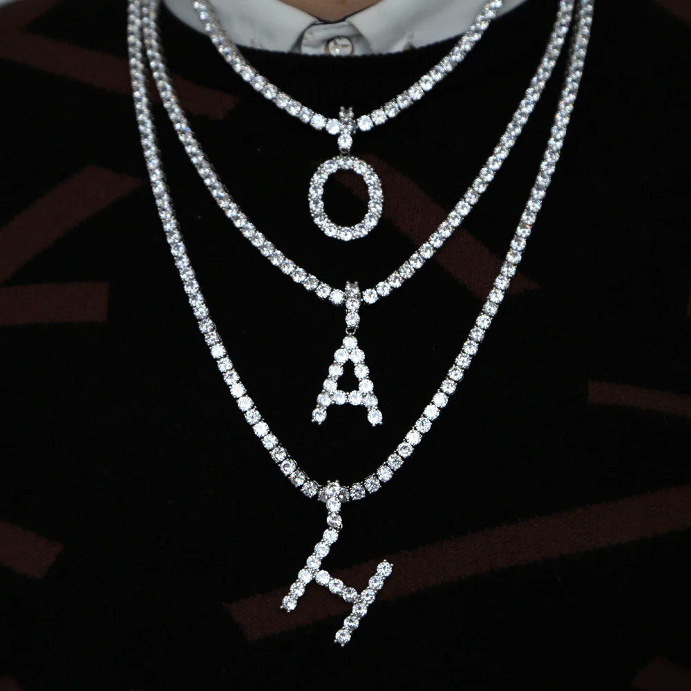 Женская Мужская Рок Хип Хоп мода 1" ювелирные изделия iced out cz Алфавит кулон персонализированное имя CZ теннисная цепочка ожерелья с инициалами