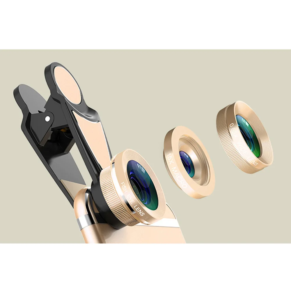 

Universal 3 In 1 0.63X Wide Angle 15X Macro 198 Degree Fisheye Lens Camera Mobile Phone Lens with Clip for Smartphone