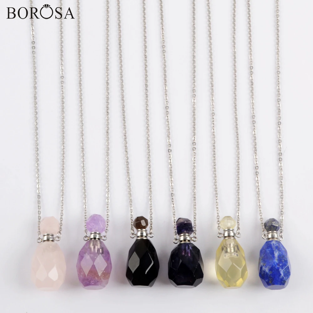 Граненые драгоценные камни духи бутылка ожерелье для женщин Агаты роза кристалл