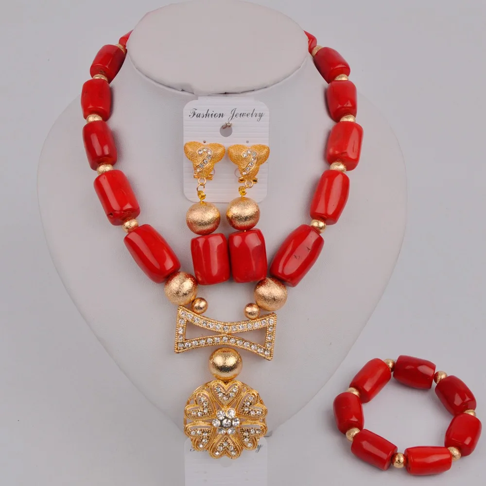 

Latest Red Coral Jewelry Set Nigerian Wedding Coral Beads Necklace African Jewelry Sets 12-A1-3