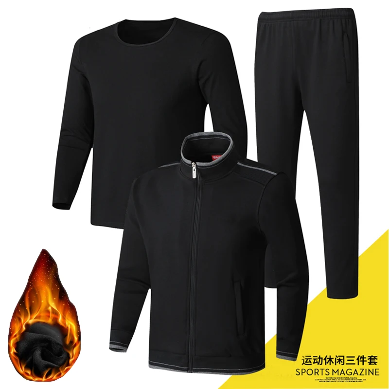 Tracksuits Warm Fleece Sportswear Sets Men Three Pieces Jacket T Shirt With Pants Fashion Winter Men Clothing for Sprting Runnin