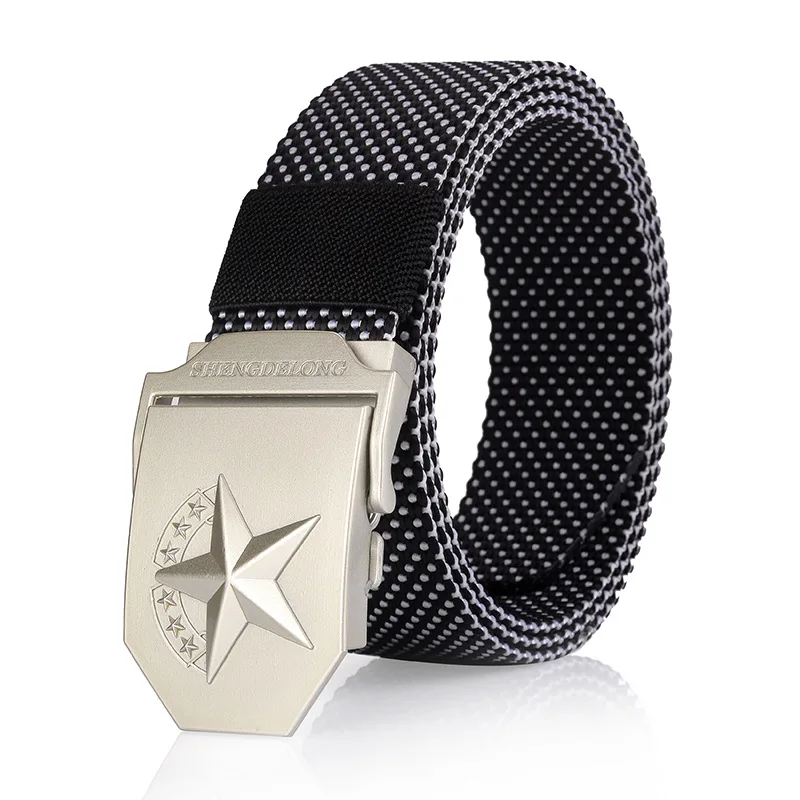 Мужской тканевый ремень с металлической пряжкой и звездами нейлоновый