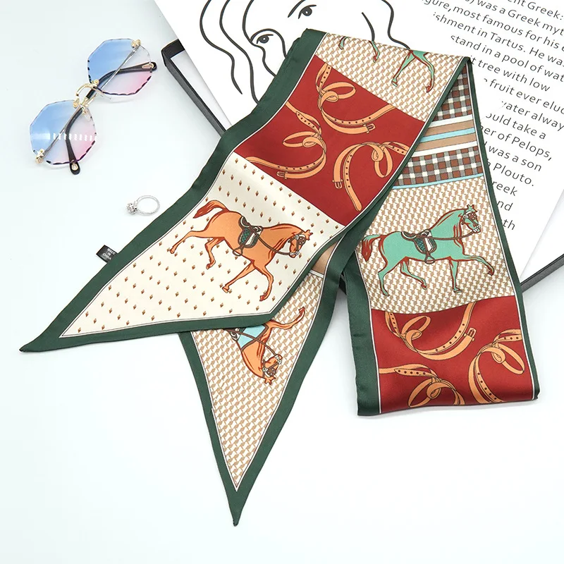 Шарф Шелковый женский с принтом в виде лошади |