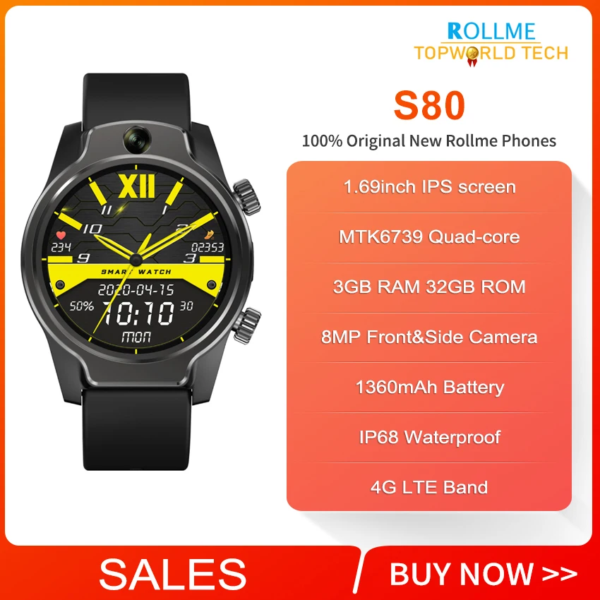 Умные часы телефон Rollme S08 экран 1 69 дюйма IPS четырехъядерный процессор MT6739