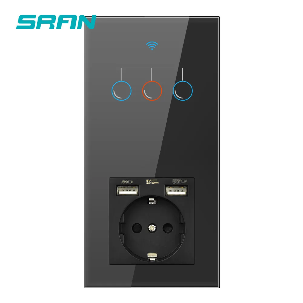 Беспроводной выключатель SRAN розетка с usb вертикальная установка панель из