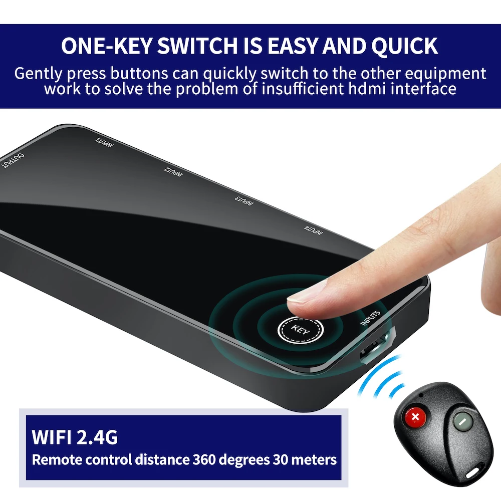 

aurUnw HDMI Splitter 5 Input 1 Output HDMI Switch 5x1 for XBOX 360 PS4 Smart Android HDTV 4K 5 in 1 out HDMI Switcher Adapter