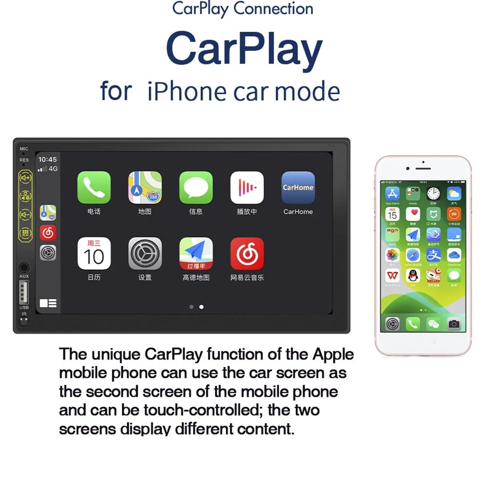 

7-дюймовый автомобильный радиоприемник MP5 CarPlay с HD емкостным сенсорным экраном AUX FM стерео Bluetooth-совместимая автомобильная аудиосистема с ...
