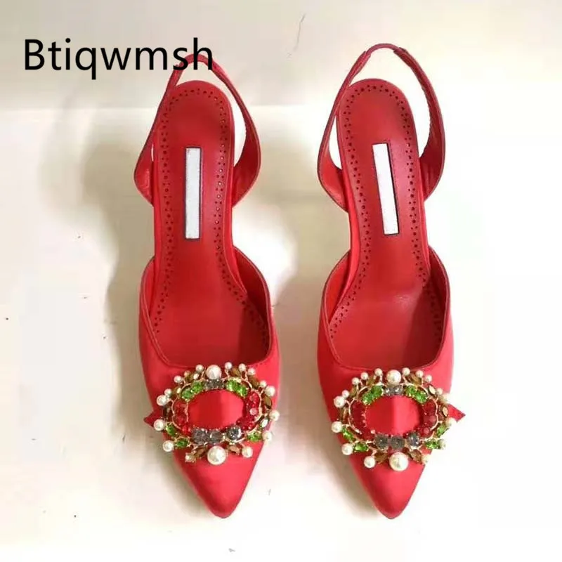 Женские туфли на высоком каблуке черные красные зеленые атласные с острым носком