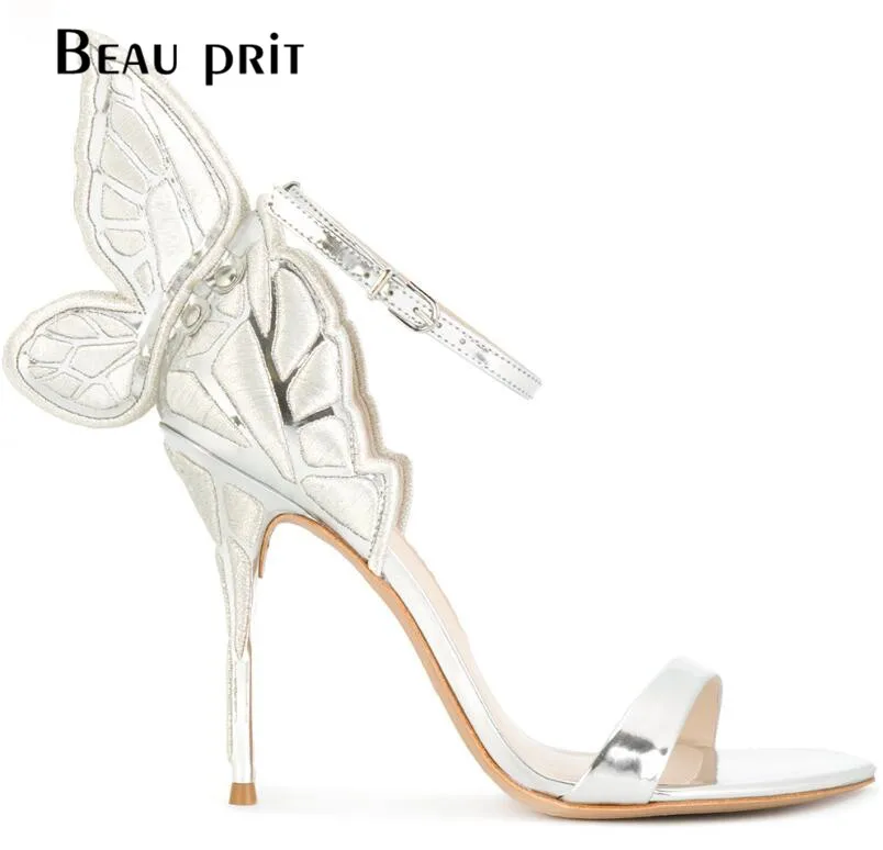 Женские босоножки на высоком каблуке с золотой вышивкой и бабочкой Роскошная