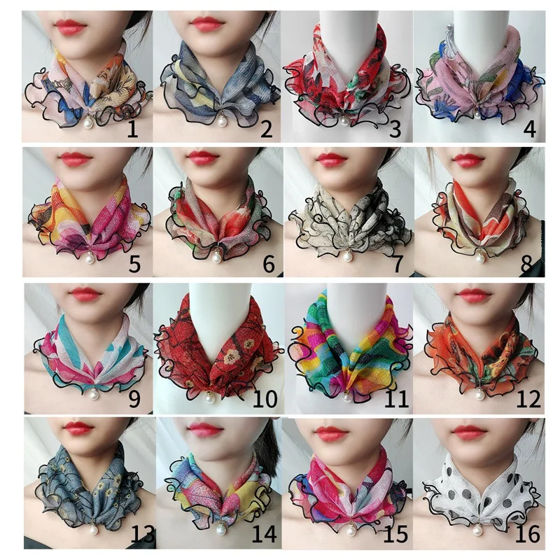 

New Ladies Pearl Lace Variety Scarf Pearl Decoration Gold Thread Lace Summer Women Elegant Ruffled Scarf Hair Accessories