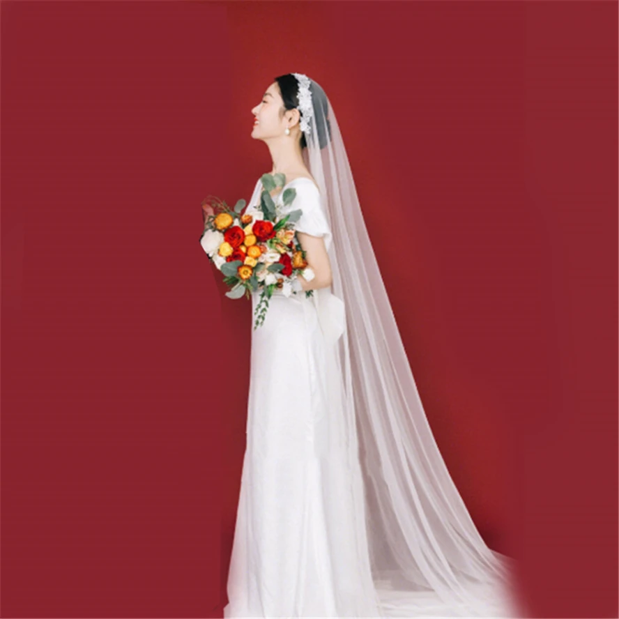 Фата Женская длинная в винтажном стиле вуаль для невесты свадьбы Белый/цвет