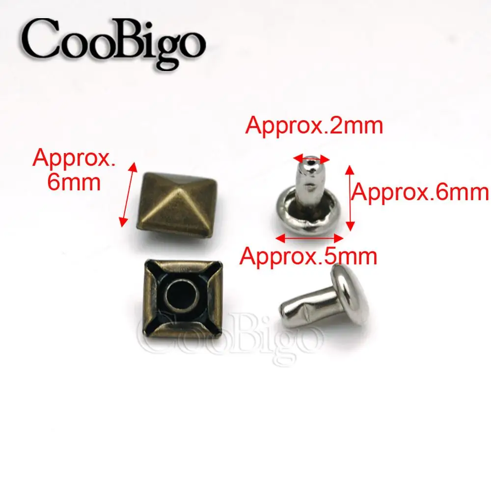 6mm Antiaue Brass 50 шт. Пирамида квадратная основа Шипы Панк одежды заклепки кепки шпильки для шляпы джинсы обувь кожаный колпачок мешок Diy аксессуар для рукоделия - Цвет: 6mm Antiaue Brass