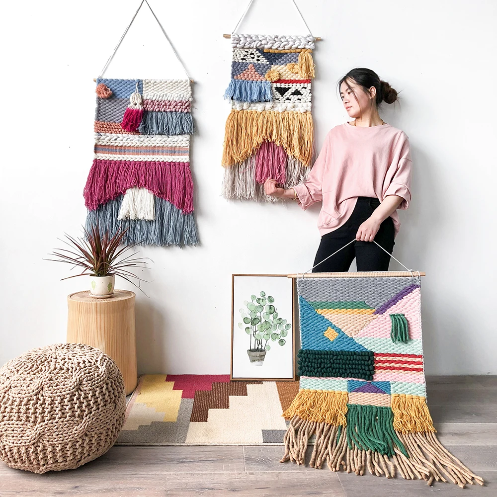 Шерстяной гобелен в скандинавском богемном стиле со вкусом ручной работы