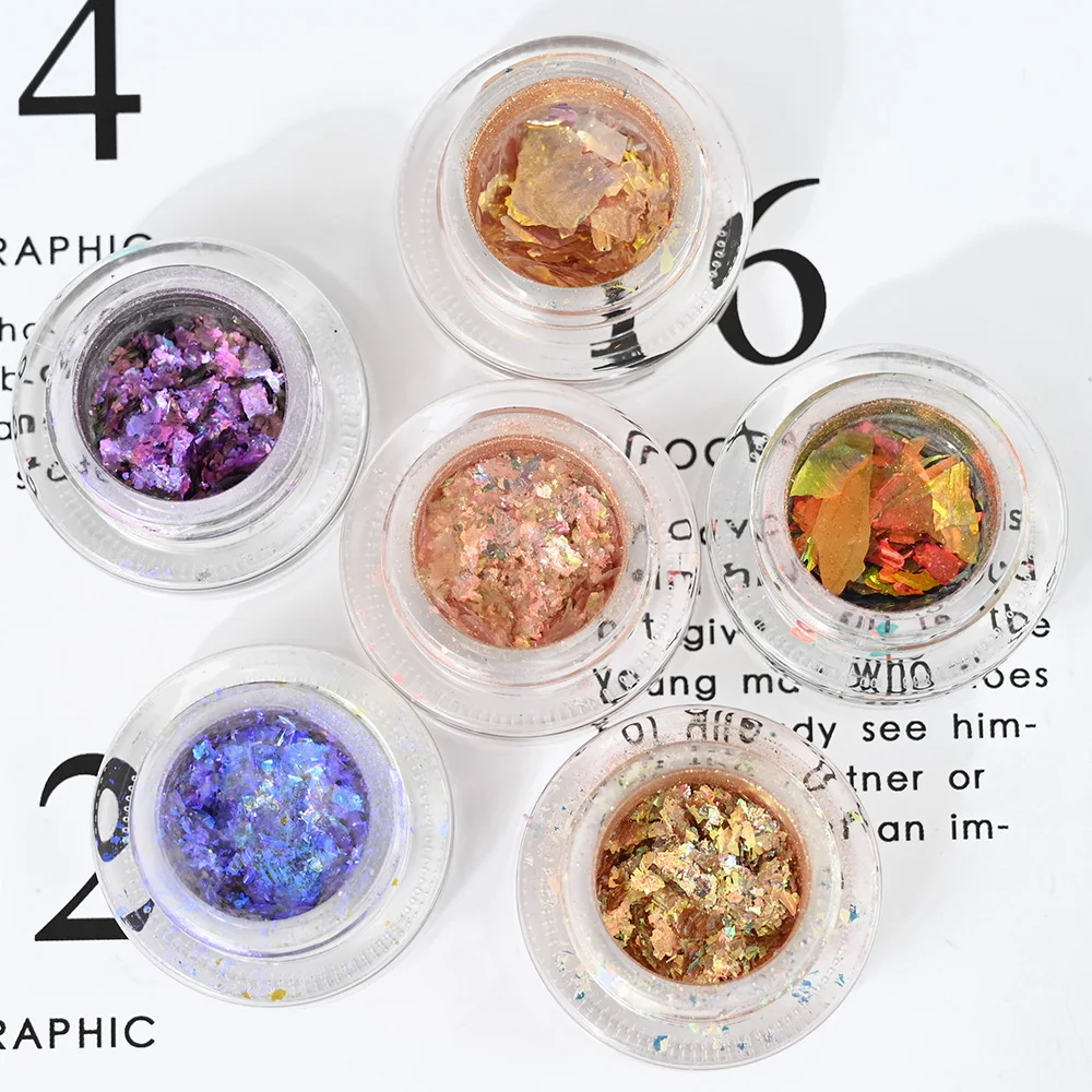 

6Color Fire Opal Nail Powder Flakes Holographic Mermaid Nails Sequins Chunky Glitter DIY Chrome Powder Sparkly Decorations F81