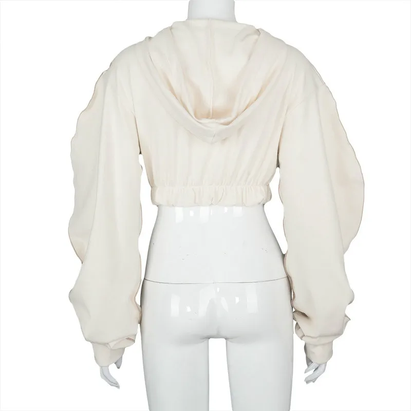 

Fall Winter Sweatshirt Streetwear Sportswear Fitness Top Fashion Casual Warm Long-sleeved Crop Hoodie Ladies Solid Color Fleece