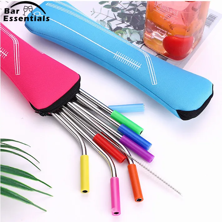 6 шт./компл. многоразовые трубочки из нержавеющей стали прямые изогнутые для