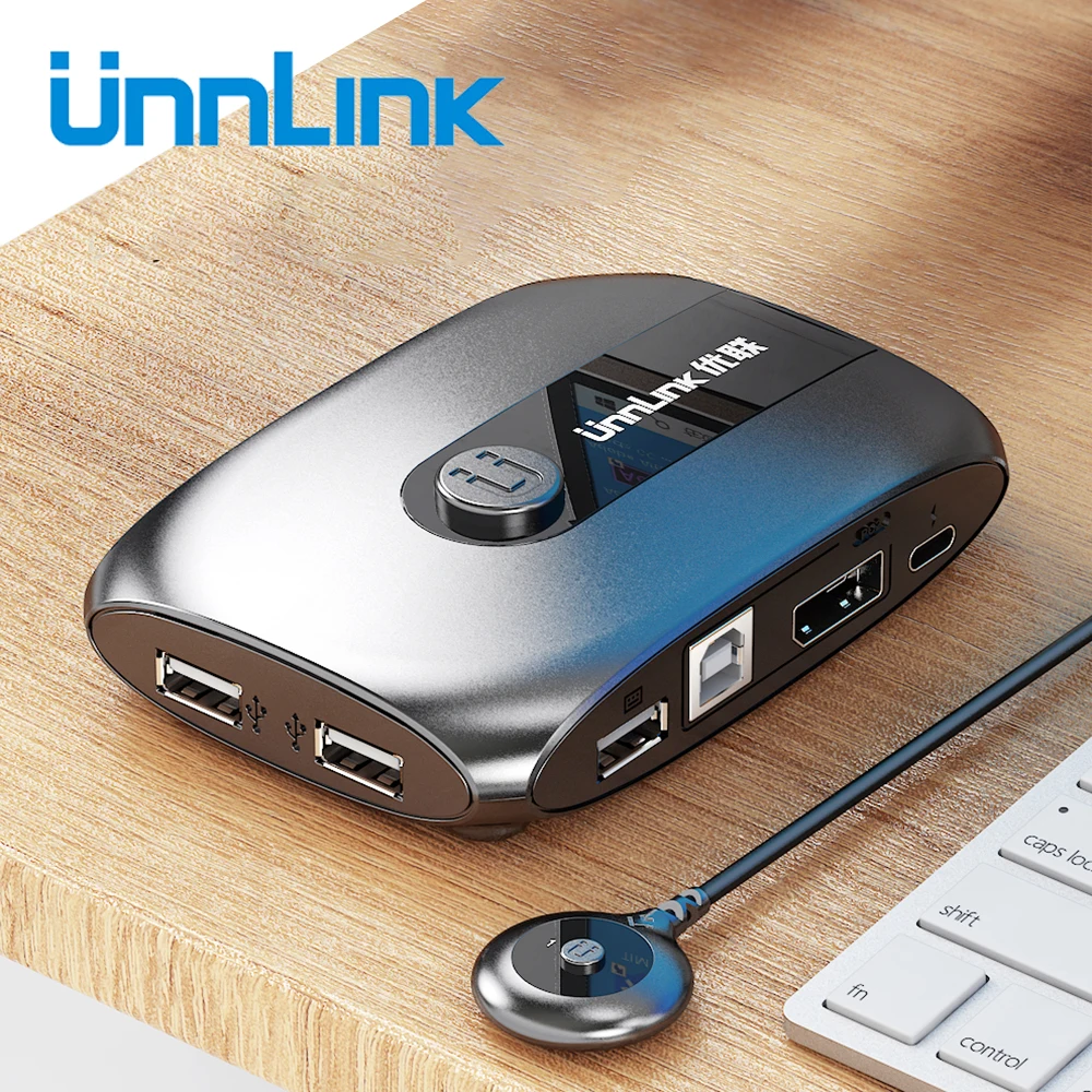 Unnlink DP KVM переключатель 4K 60 Гц Displayport с расширителем 2 шт. компьютеров ноутбуков совместное использование 4 шт. USB портов монитор клавиатура принтера - изображение